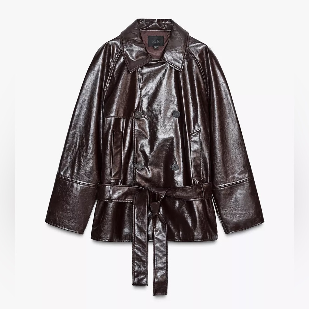 Zara Faux Leather Belted Jacket